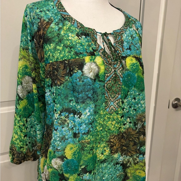 Figueroa & Flower green floral and plant patterned flowy sheer blouse size M - Picture 3 of 13